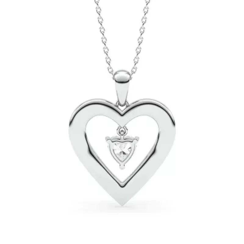 0.96 ct. tw. Lab Created Moissanite Heart Heart Pendant Necklace in Sterling Silver
