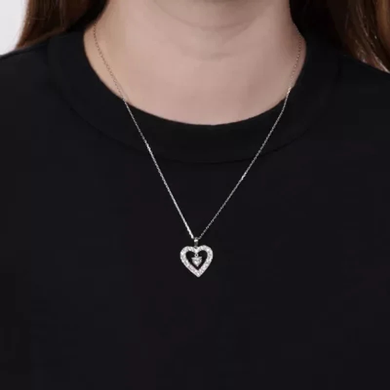 0.96 ct. tw. Lab Created Moissanite Heart Heart Pendant Necklace in Sterling Silver