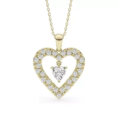 0.96 ct. tw. Lab Created Moissanite Heart Heart Pendant Necklace in Sterling Silver 14K Vermeil