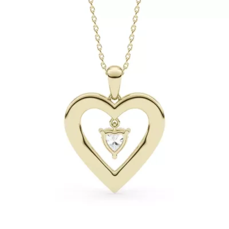 0.96 ct. tw. Lab Created Moissanite Heart Heart Pendant Necklace in Sterling Silver 14K Vermeil