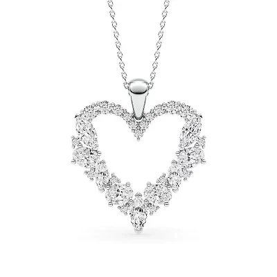 2.27 ct. tw. Lab Created Moissanite Marquise Heart Pendant Necklace in Sterling Silver