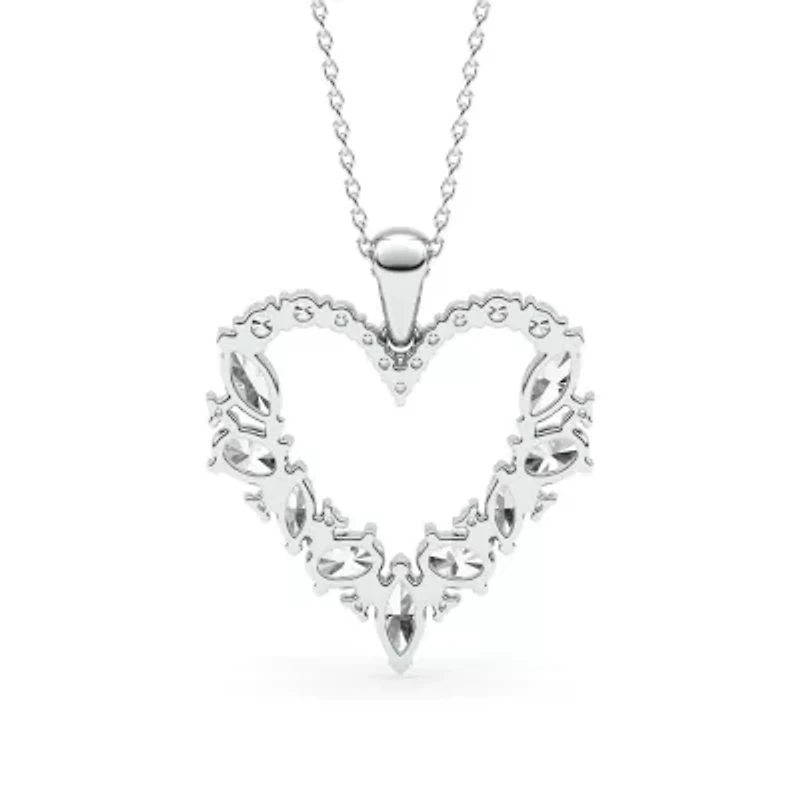 2.27 ct. tw. Lab Created Moissanite Marquise Heart Pendant Necklace in Sterling Silver