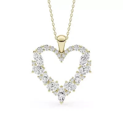 2.27 ct. tw. Lab Created Moissanite Marquise Heart Pendant Necklace in Sterling Silver 14K Vermeil