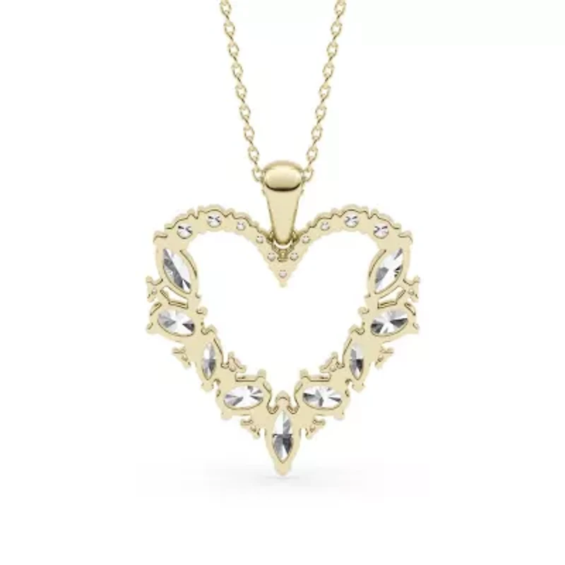 2.27 ct. tw. Lab Created Moissanite Marquise Heart Pendant Necklace in Sterling Silver 14K Vermeil