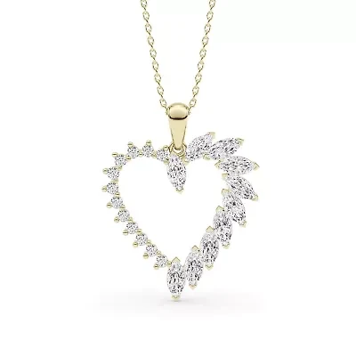 1.54 ct. tw. Lab Created Moissanite Marquise Heart Pendant Necklace in Sterling Silver 14K Vermeil