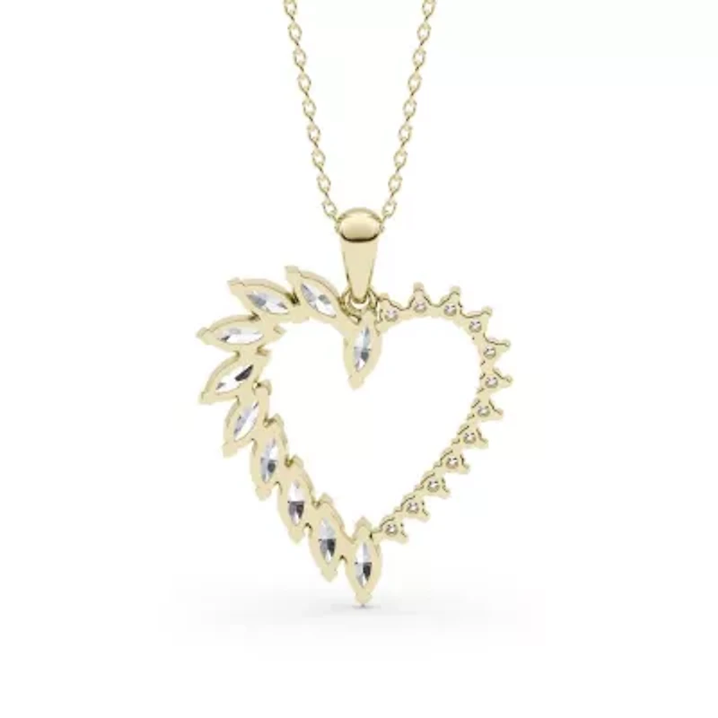 1.54 ct. tw. Lab Created Moissanite Marquise Heart Pendant Necklace in Sterling Silver 14K Vermeil