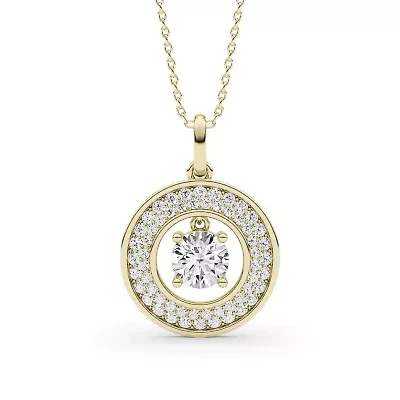 1.47 ct. tw. Lab Created Moissanite Round Halo Pendant Necklace in Sterling Silver 14K Vermeil