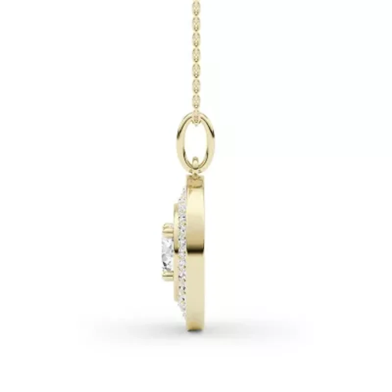 1.47 ct. tw. Lab Created Moissanite Round Halo Pendant Necklace in Sterling Silver 14K Vermeil