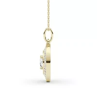 1.47 ct. tw. Lab Created Moissanite Round Halo Pendant Necklace in Sterling Silver 14K Vermeil