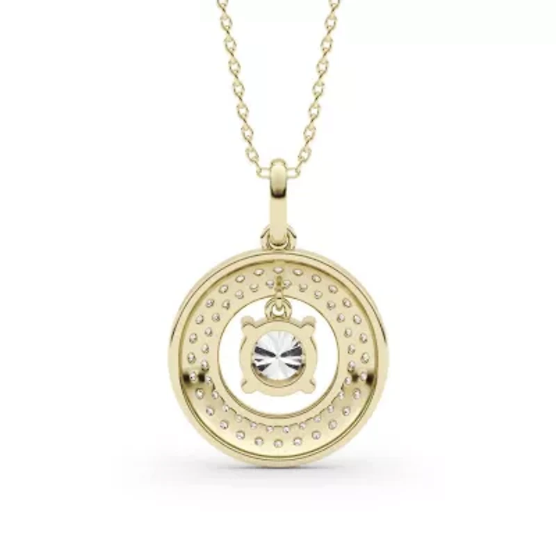 1.47 ct. tw. Lab Created Moissanite Round Halo Pendant Necklace in Sterling Silver 14K Vermeil