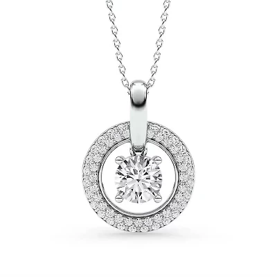 1.44 ct. tw. Lab Created Moissanite Round Halo Pendant Necklace in Sterling Silver