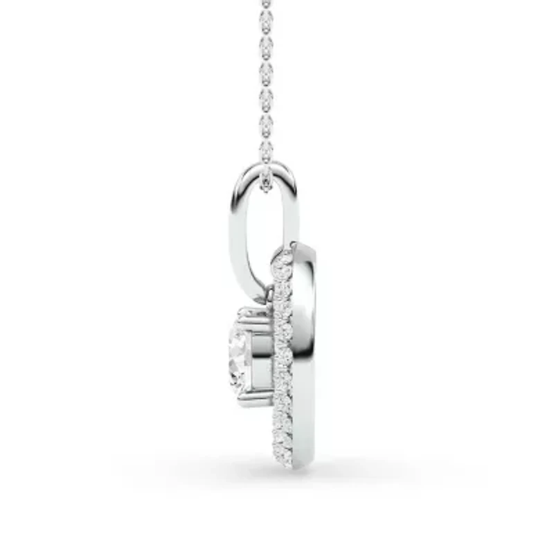1.44 ct. tw. Lab Created Moissanite Round Halo Pendant Necklace in Sterling Silver