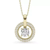 1.44 ct. tw. Lab Created Moissanite Round Halo Pendant Necklace in Sterling Silver 14K Vermeil