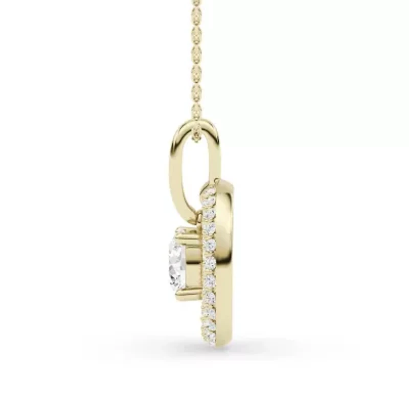 1.44 ct. tw. Lab Created Moissanite Round Halo Pendant Necklace in Sterling Silver 14K Vermeil