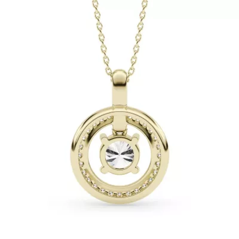 1.44 ct. tw. Lab Created Moissanite Round Halo Pendant Necklace in Sterling Silver 14K Vermeil