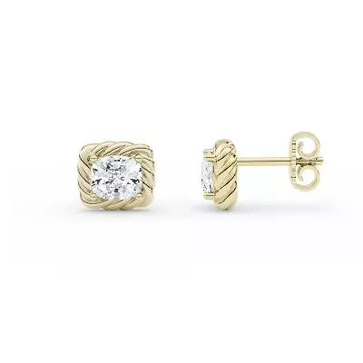 2.00 ct. tw. Lab Created Moissanite Emerald Solitaire Stud Earrings in Sterling Silver 14K Vermeil