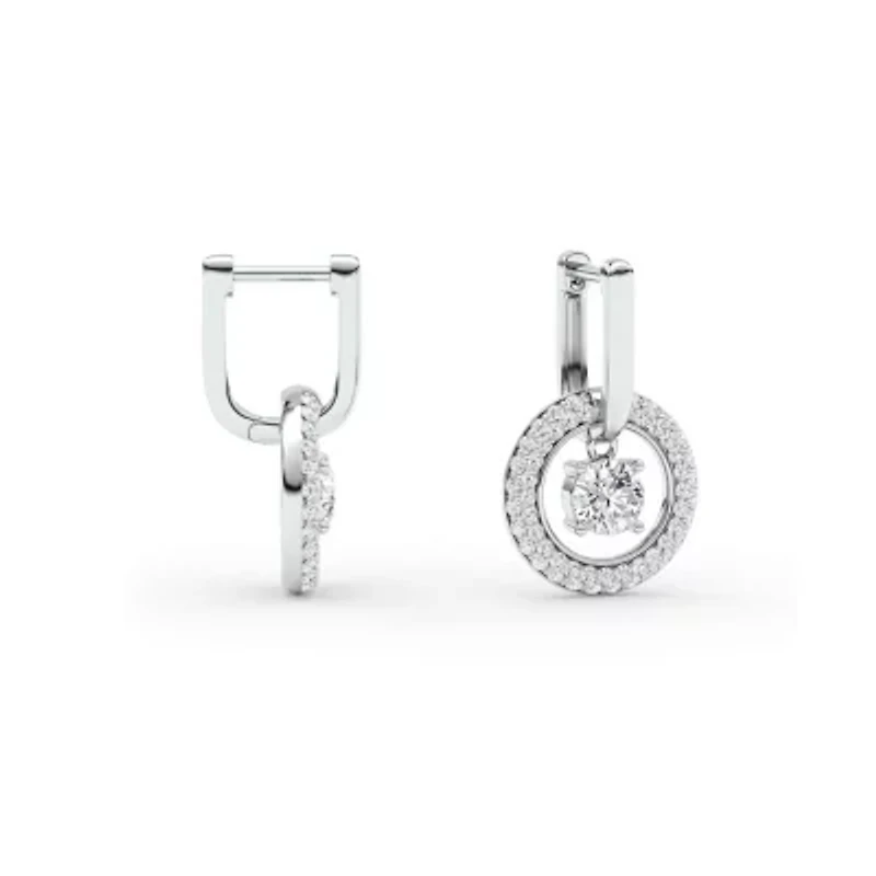 1.78 ct. tw. Lab Created Moissanite Round Halo Hoop Earrings in Sterling Silver