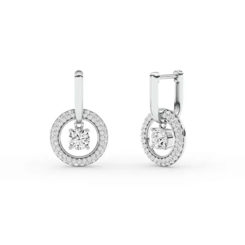 1.78 ct. tw. Lab Created Moissanite Round Halo Hoop Earrings in Sterling Silver