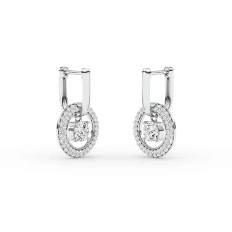 1.78 ct. tw. Lab Created Moissanite Round Halo Hoop Earrings in Sterling Silver