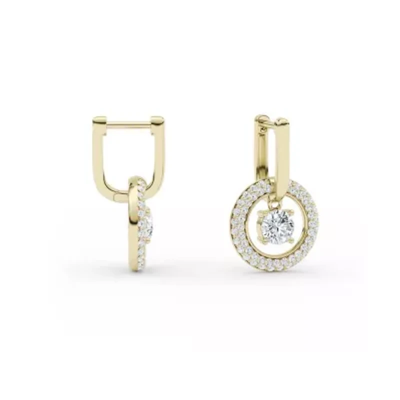 1.78 ct. tw. Lab Created Moissanite Round Halo Hoop Earrings in Sterling Silver 14K Vermeil