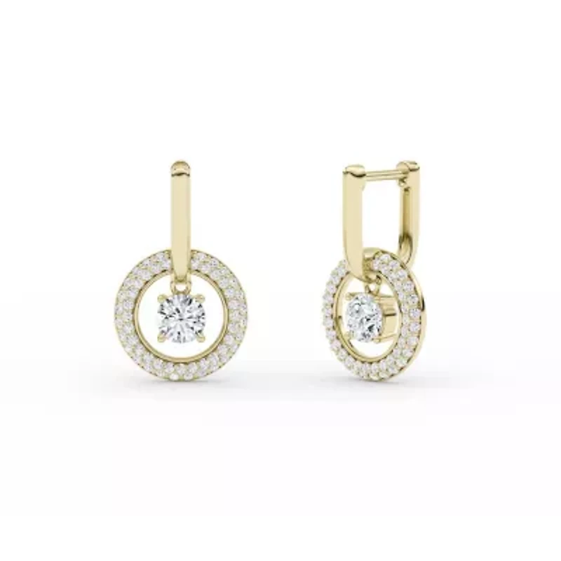 1.78 ct. tw. Lab Created Moissanite Round Halo Hoop Earrings in Sterling Silver 14K Vermeil