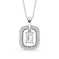1.47 ct. tw. Lab Created Moissanite Emerald Halo Pendant Necklace in Sterling Silver
