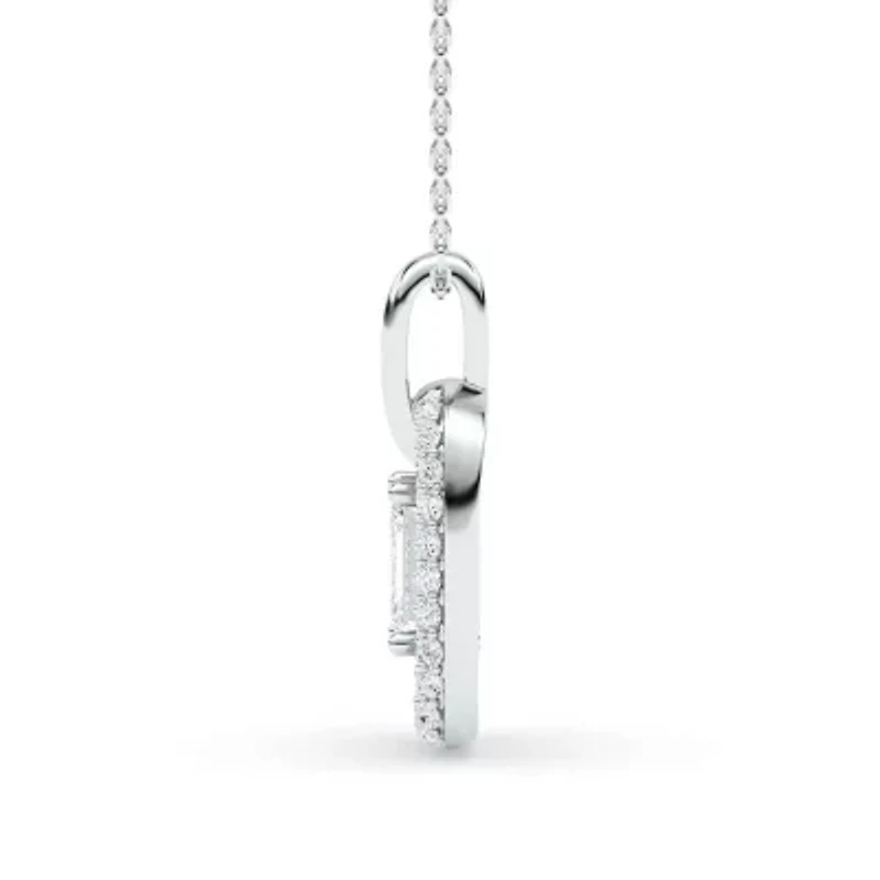 1.47 ct. tw. Lab Created Moissanite Emerald Halo Pendant Necklace in Sterling Silver