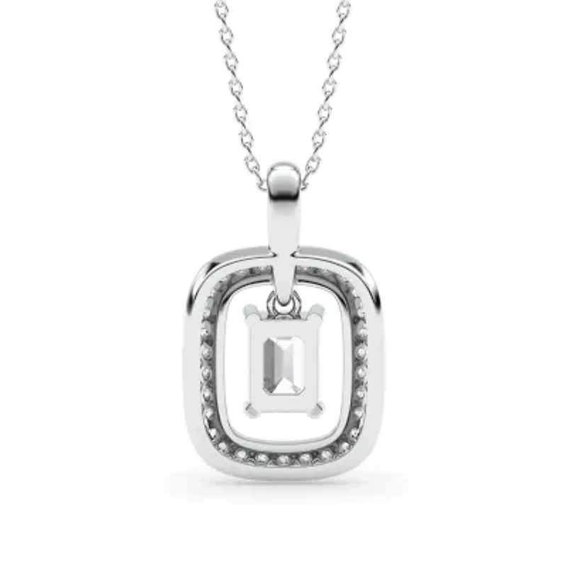 1.47 ct. tw. Lab Created Moissanite Emerald Halo Pendant Necklace in Sterling Silver