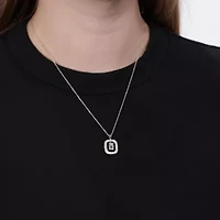 1.47 ct. tw. Lab Created Moissanite Emerald Halo Pendant Necklace in Sterling Silver
