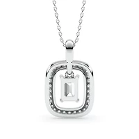 1.47 ct. tw. Lab Created Moissanite Emerald Halo Pendant Necklace in Sterling Silver