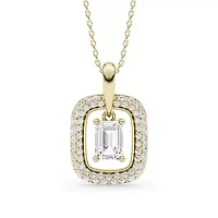 1.47 ct. tw. Lab Created Moissanite Emerald Halo Pendant Necklace in Sterling Silver 14K Vermeil