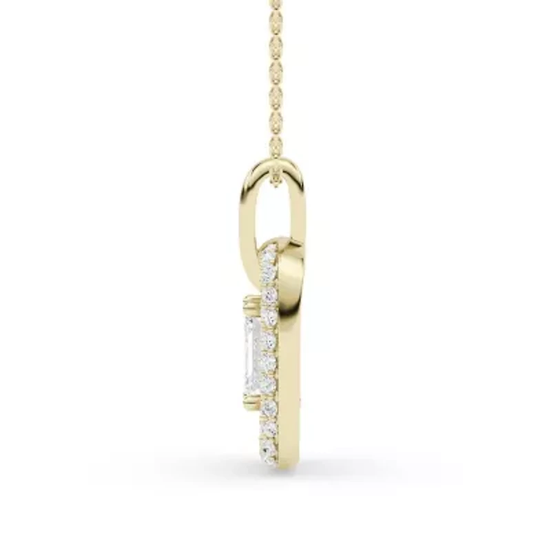 1.47 ct. tw. Lab Created Moissanite Emerald Halo Pendant Necklace in Sterling Silver 14K Vermeil