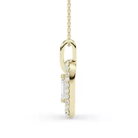 1.47 ct. tw. Lab Created Moissanite Emerald Halo Pendant Necklace in Sterling Silver 14K Vermeil