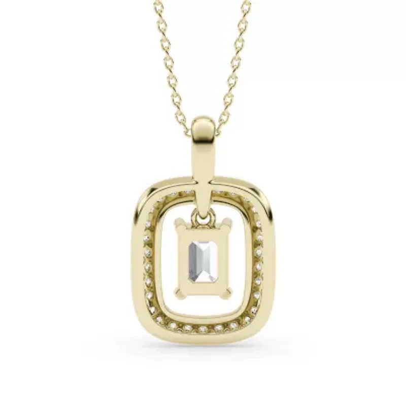 1.47 ct. tw. Lab Created Moissanite Emerald Halo Pendant Necklace in Sterling Silver 14K Vermeil