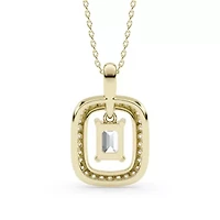 1.47 ct. tw. Lab Created Moissanite Emerald Halo Pendant Necklace in Sterling Silver 14K Vermeil