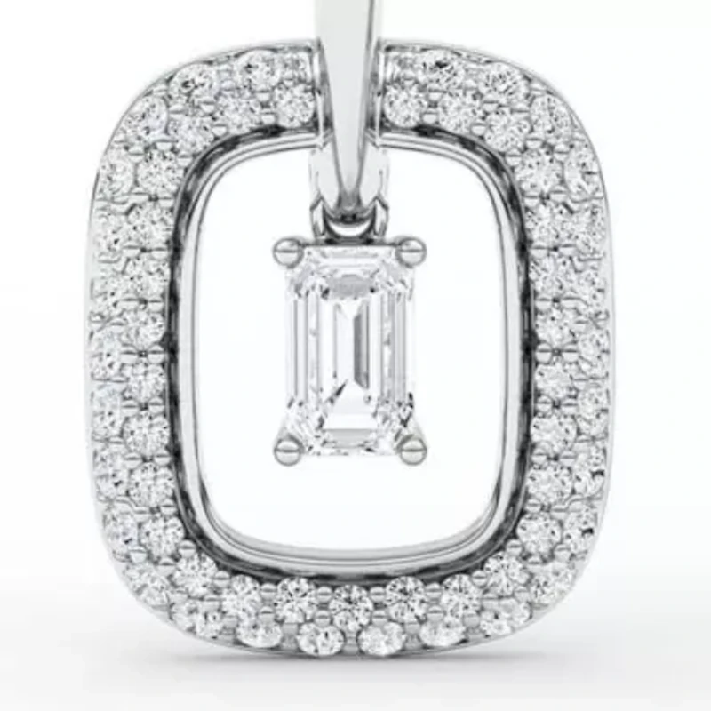 2.01 ct. tw. Lab Created Moissanite Emerald Halo Hoop Earrings in Sterling Silver