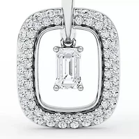 2.01 ct. tw. Lab Created Moissanite Emerald Halo Hoop Earrings in Sterling Silver