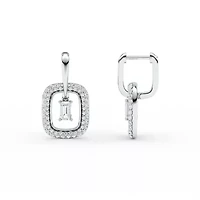 2.01 ct. tw. Lab Created Moissanite Emerald Halo Hoop Earrings in Sterling Silver