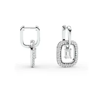 2.01 ct. tw. Lab Created Moissanite Emerald Halo Hoop Earrings in Sterling Silver