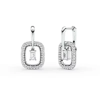 2.01 ct. tw. Lab Created Moissanite Emerald Halo Hoop Earrings in Sterling Silver