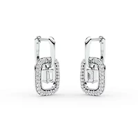 2.01 ct. tw. Lab Created Moissanite Emerald Halo Hoop Earrings in Sterling Silver