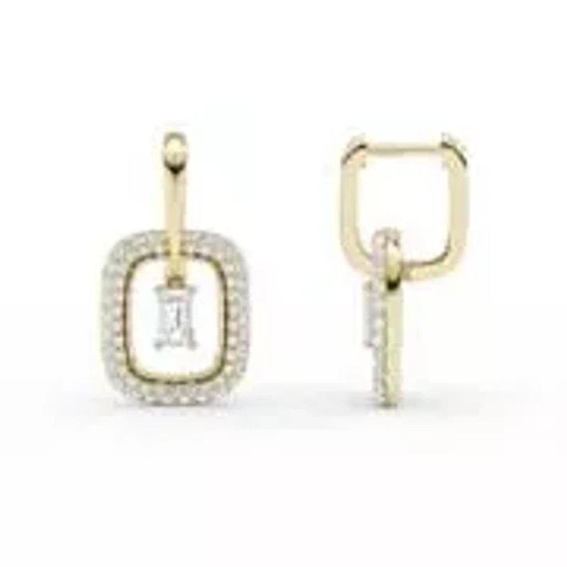 2.01 ct. tw. Lab Created Moissanite Emerald Halo Hoop Earrings in Sterling Silver 14K Vermeil