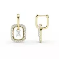 2.01 ct. tw. Lab Created Moissanite Emerald Halo Hoop Earrings in Sterling Silver 14K Vermeil