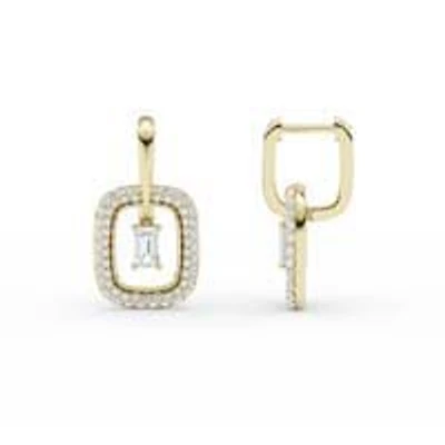 2.01 ct. tw. Lab Created Moissanite Emerald Halo Hoop Earrings in Sterling Silver 14K Vermeil