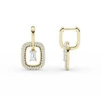 2.01 ct. tw. Lab Created Moissanite Emerald Halo Hoop Earrings in Sterling Silver 14K Vermeil