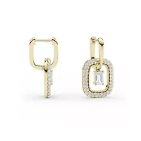 2.01 ct. tw. Lab Created Moissanite Emerald Halo Hoop Earrings in Sterling Silver 14K Vermeil
