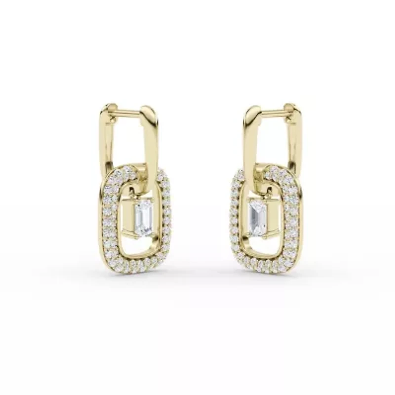 2.01 ct. tw. Lab Created Moissanite Emerald Halo Hoop Earrings in Sterling Silver 14K Vermeil
