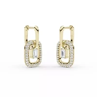 2.01 ct. tw. Lab Created Moissanite Emerald Halo Hoop Earrings in Sterling Silver 14K Vermeil