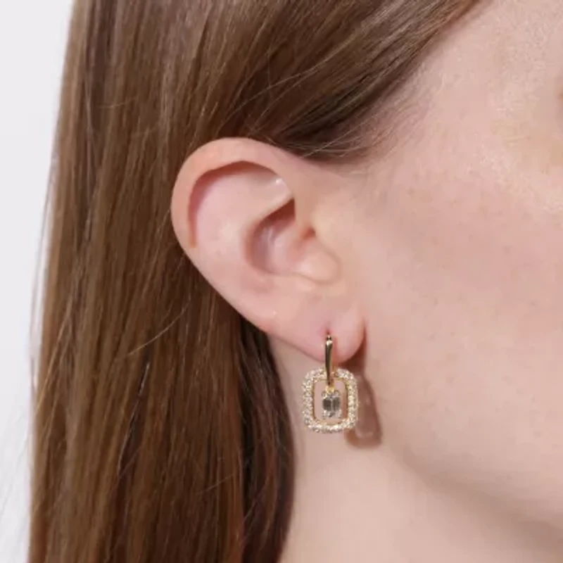 2.01 ct. tw. Lab Created Moissanite Emerald Halo Hoop Earrings in Sterling Silver 14K Vermeil