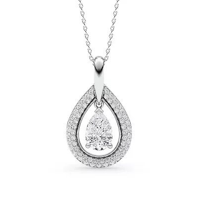 1.93 ct. tw. Lab Created Moissanite Pear Halo Pendant Necklace in Sterling Silver